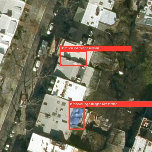 Aerial view of 261 Henry Street roof with damage highlighted